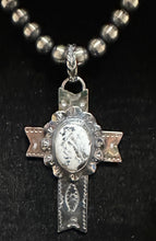 Load image into Gallery viewer, White Buffalo Turquoise Sterling Silver Cross Necklace Pendant
