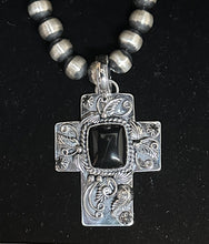 Load image into Gallery viewer, Black Onyx Sterling Silver Cross Necklace Pendant
