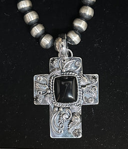 Black Onyx Sterling Silver Cross Necklace Pendant