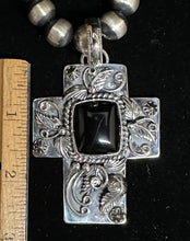 Load image into Gallery viewer, Black Onyx Sterling Silver Cross Necklace Pendant
