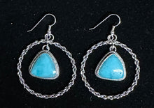 Load image into Gallery viewer, Turquoise Sterling Silver Hoop Earrings
