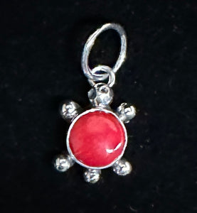 Red Coral Sterling Silver Turtle Necklace Pendant