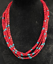 Load image into Gallery viewer, Five Strand Red Coral &amp; Turquoise Necklace
