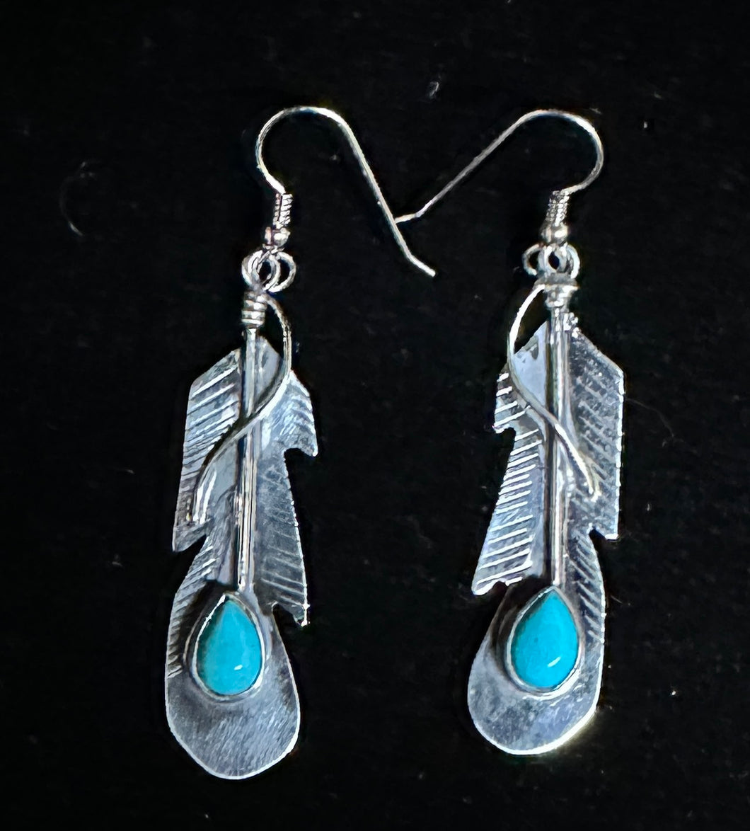 Turquoise Sterling Silver Feather Earrings