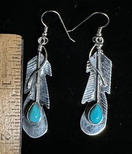 Turquoise Sterling Silver Feather Earrings