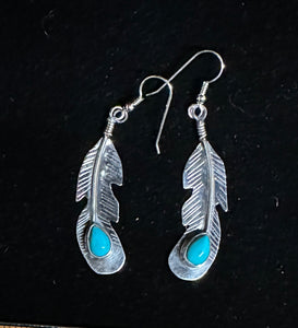 Turquoise Sterling Silver Feather Earrings