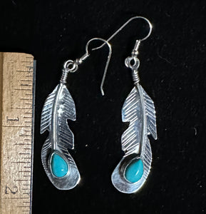 Turquoise Sterling Silver Feather Earrings