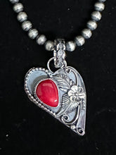 Load image into Gallery viewer, Red Coral Sterling Silver Heart Necklace Pendant
