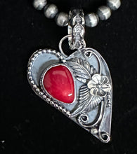 Load image into Gallery viewer, Red Coral Sterling Silver Heart Necklace Pendant
