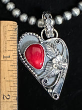 Load image into Gallery viewer, Red Coral Sterling Silver Heart Necklace Pendant
