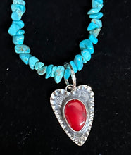 Load image into Gallery viewer, Red Coral Sterling Silver Heart Necklace Pendant
