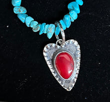 Load image into Gallery viewer, Red Coral Sterling Silver Heart Necklace Pendant
