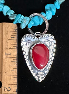 Red Coral Sterling Silver Heart Necklace Pendant