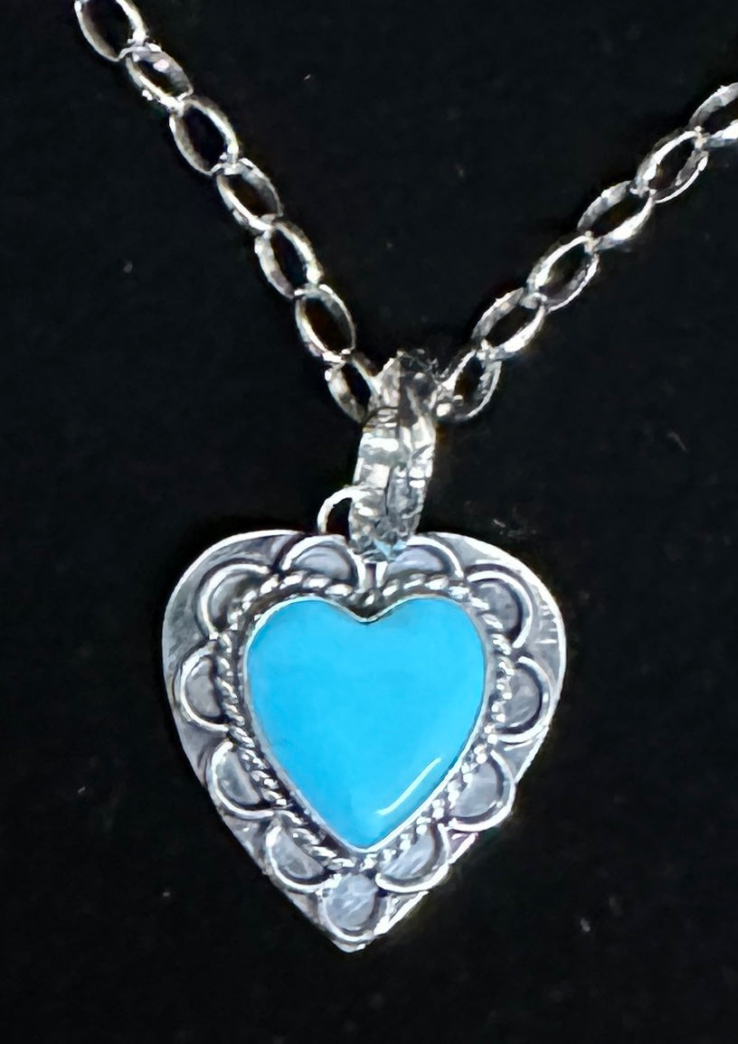 Turquoise Sterling Silver Heart Necklace Pendant