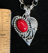 Load image into Gallery viewer, Red Coral Sterling Silver Heart Necklace Pendant
