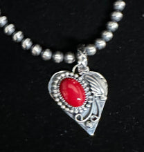 Load image into Gallery viewer, Red Coral Sterling Silver Heart Necklace Pendant
