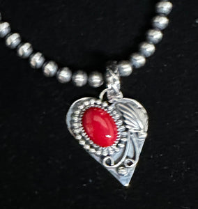 Red Coral Sterling Silver Heart Necklace Pendant