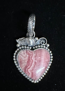 Rhodochrosite Sterling Silver Heart Necklace Pendant