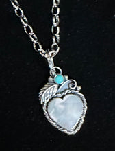 Load image into Gallery viewer, Mother of Pearl &amp; Turquoise Sterling Silver Heart Necklace Pendant
