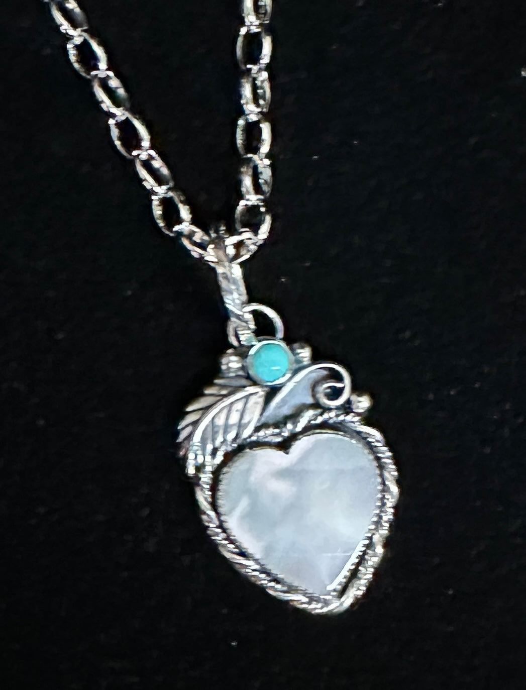 Mother of Pearl & Turquoise Sterling Silver Heart Necklace Pendant