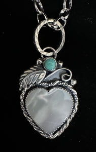 Mother of Pearl & Turquoise Sterling Silver Heart Necklace Pendant