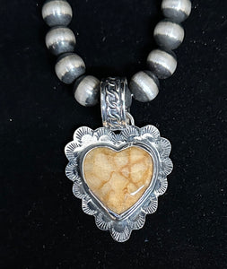 Tiger Coral Sterling Silver Heart Necklace