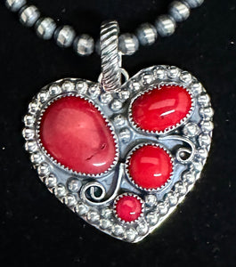 Red Coral Sterling Silver Heart Necklace