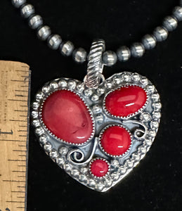 Red Coral Sterling Silver Heart Necklace