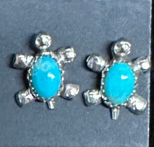 Load image into Gallery viewer, Turquoise Sterling Silver Turtle Earrings
