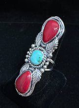 Load image into Gallery viewer, Sonoran Gold Turquoise &amp; Red Coral Sterling Silver Ring
