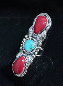 Sonoran Gold Turquoise & Red Coral Sterling Silver Ring