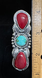 Sonoran Gold Turquoise & Red Coral Sterling Silver Ring