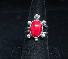 Load image into Gallery viewer, Red Coral Sterling Silver Turtle Ring
