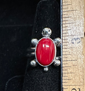 Red Coral Sterling Silver Turtle Ring