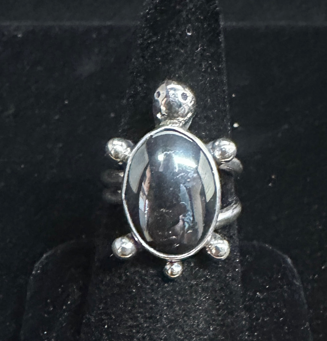 Hematite Sterling Silver Turtle Ring