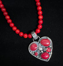 Load image into Gallery viewer, Red Coral Sterling Silver Heart Necklace
