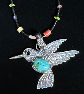 Sonoran Gold Turquoise & Black Onyx Sterling Silver Hummingbird Necklace