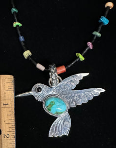 Sonoran Gold Turquoise & Black Onyx Sterling Silver Hummingbird Necklace