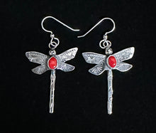 Load image into Gallery viewer, Red Coral Sterling Silver Dragonfly Earrings
