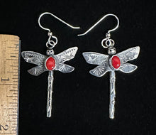 Load image into Gallery viewer, Red Coral Sterling Silver Dragonfly Earrings
