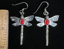 Load image into Gallery viewer, Red Coral Sterling Silver Dragonfly Earings
