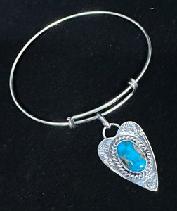 Turquoise Sterling Silver Heart Bangle Dangle Bracelet