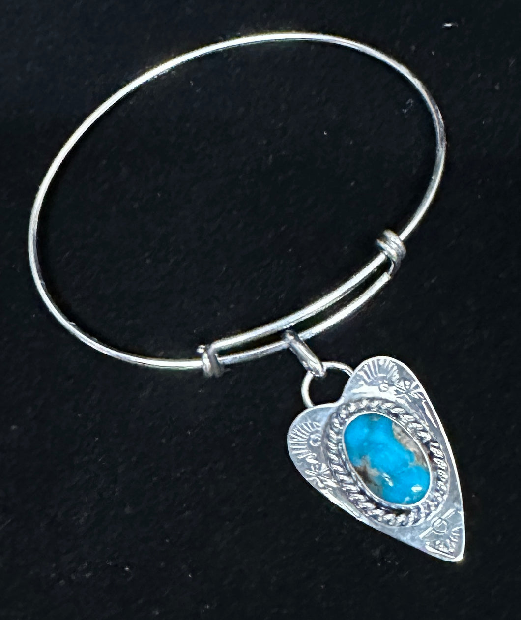 Turquoise Sterling Silver Heart Bangle Dangle Bracelet