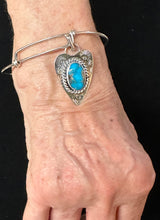Load image into Gallery viewer, Turquoise Sterling Silver Heart Bangle Dangle Bracelet
