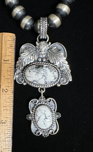 White Buffalo Turquoise sterling Silver Necklace Pendant