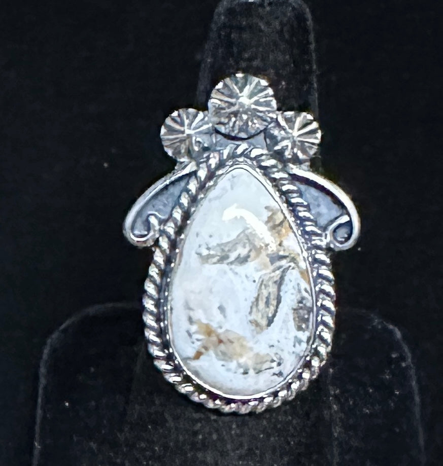 White Buffalo Sterling Silver Ring