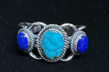 Load image into Gallery viewer, Turquoise and Lapis Sterling Silver Bracelet
