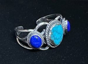 Turquoise and Lapis Sterling Silver Bracelet
