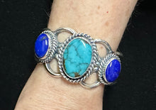 Load image into Gallery viewer, Turquoise and Lapis Sterling Silver Bracelet
