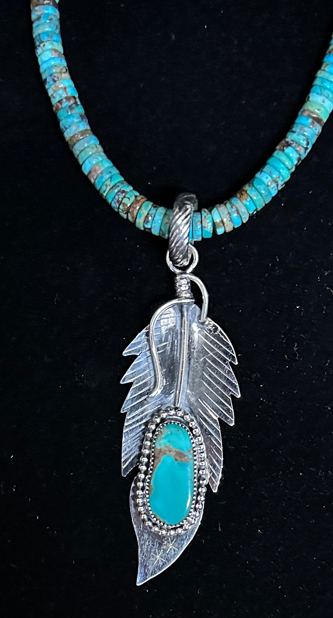 Turquoise Sterling Silver Feather Necklace Pendant